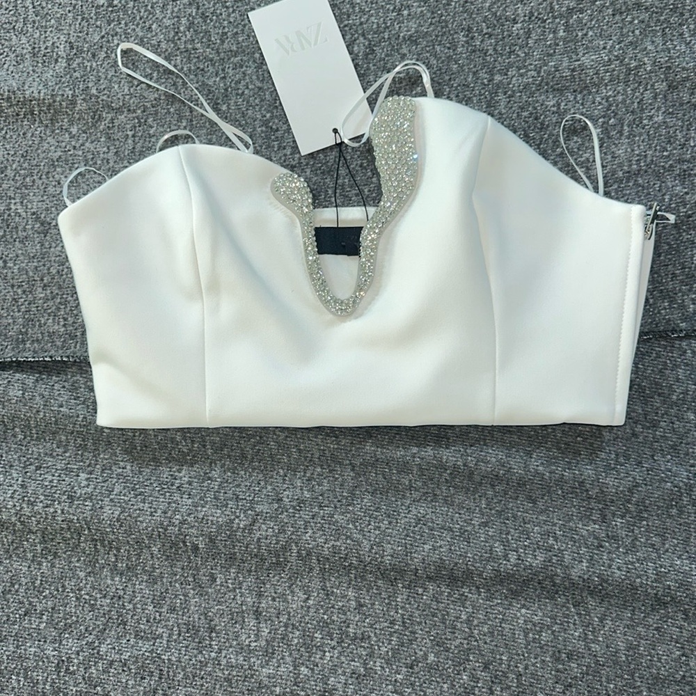 White Bustier with Glittering Silver Trim